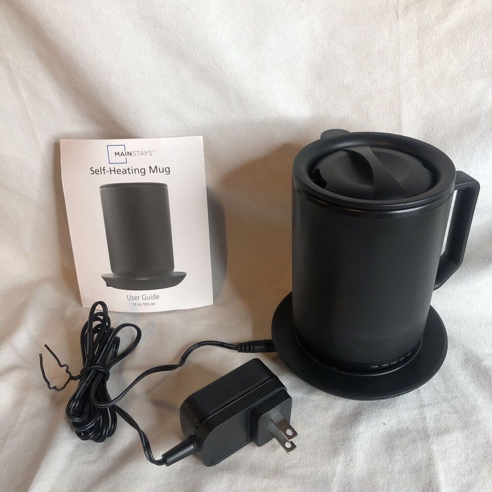 Mainstays Warming Coffee Mug 12oz Stainless Steel Black Mug Warmer and Lid